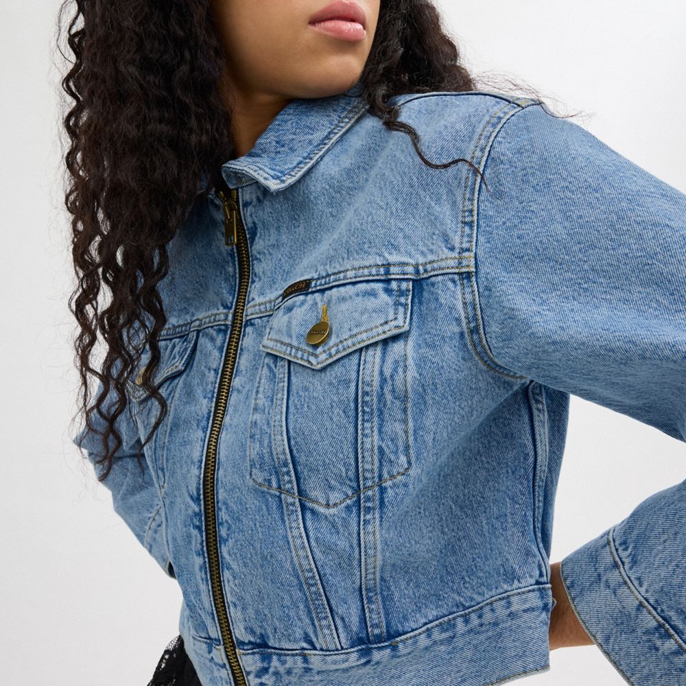 Blue Women Coach Denim Crop In Organic Cotton Jackets | NZ_CH89202