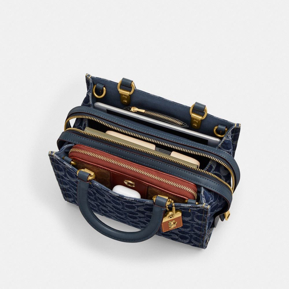 Blue Women Coach Rogue 25 In Signature Denim Brass Handbag | NZ_CH82967