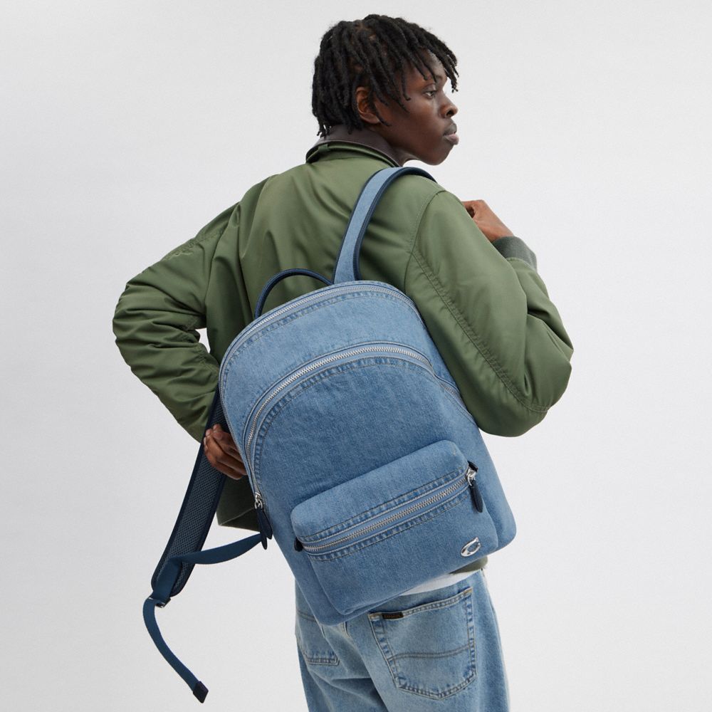 Blue / Indigo Blue Men Coach Charter Denim Backpacks | NZ_CH29849