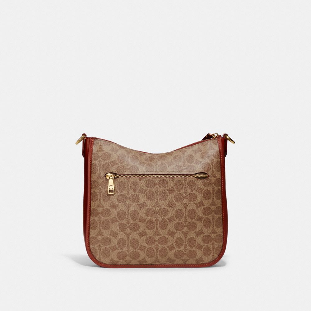 Brown / Red Women Coach Chaise In Signature Canvas Brass Crossbody Bags | NZ_CH14831