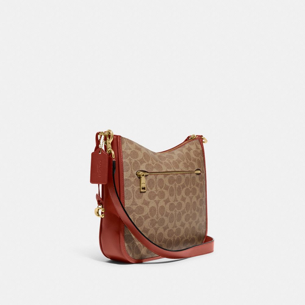 Brown / Red Women Coach Chaise In Signature Canvas Brass Crossbody Bags | NZ_CH14831