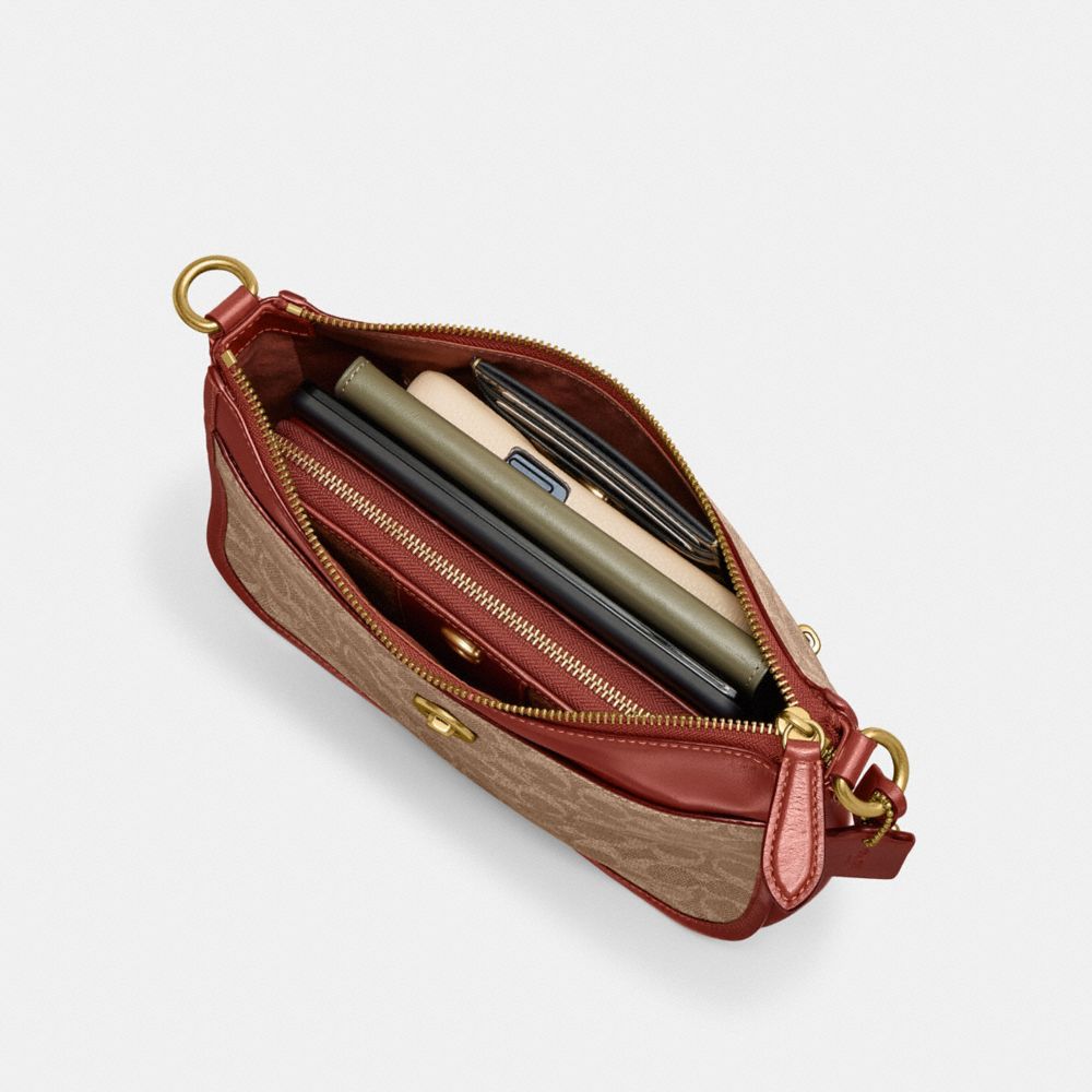 Brown / Red Women Coach Chaise In Signature Canvas Brass Crossbody Bags | NZ_CH14831