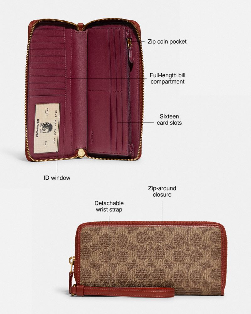 Brown / Red Women Coach Continental In Signature Large Wallets | NZ_CH13035