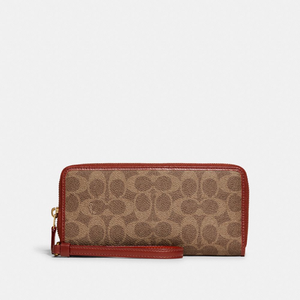 Brown / Red Women Coach Continental In Signature Large Wallets | NZ_CH13035