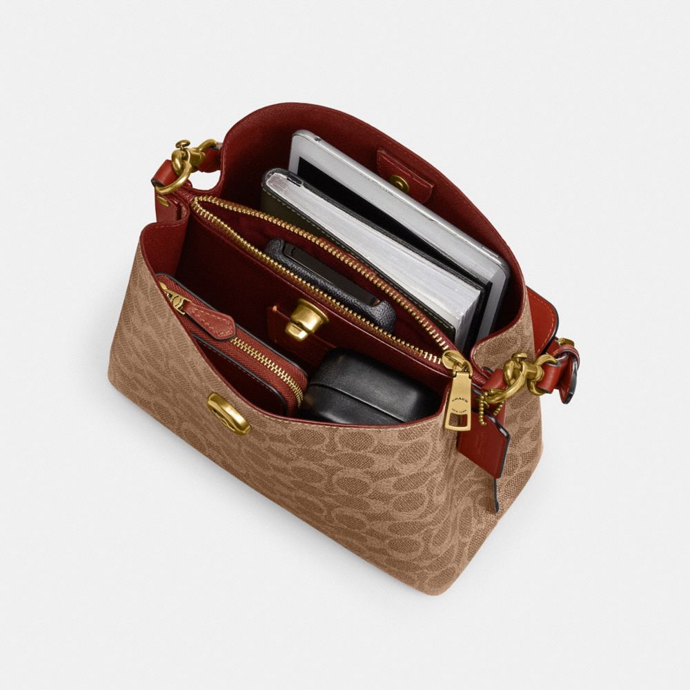 Brown / Red Women Coach Willow Bucket In Signature Shoulder Bags | NZ_CH33432