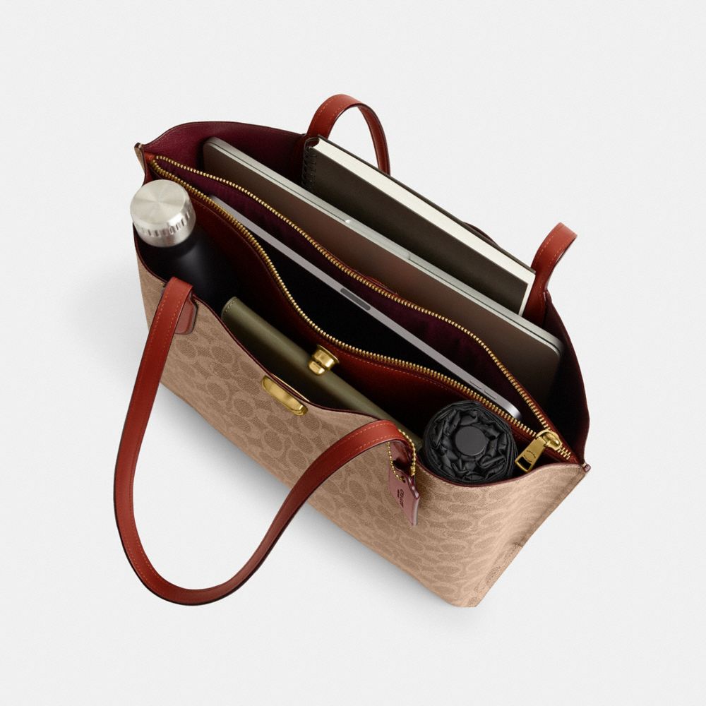 Brown / Red Women Coach Willow In Signature Tote Bag | NZ_CH43599