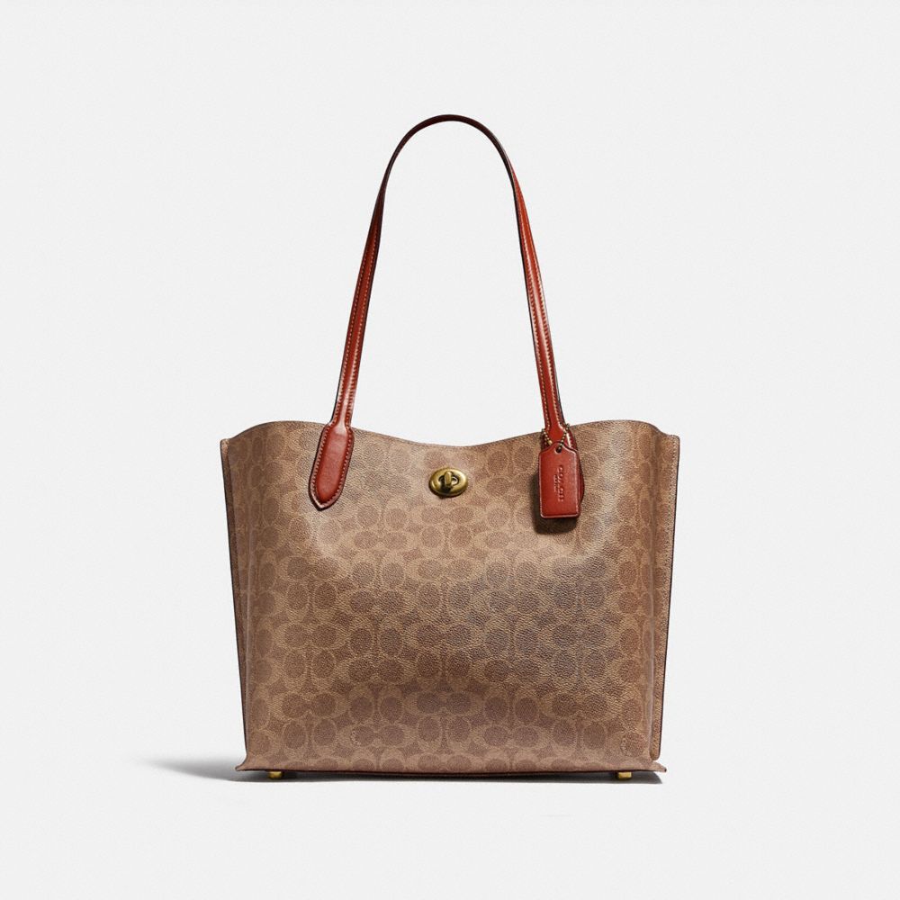 Brown / Red Women Coach Willow In Signature Tote Bag | NZ_CH43599