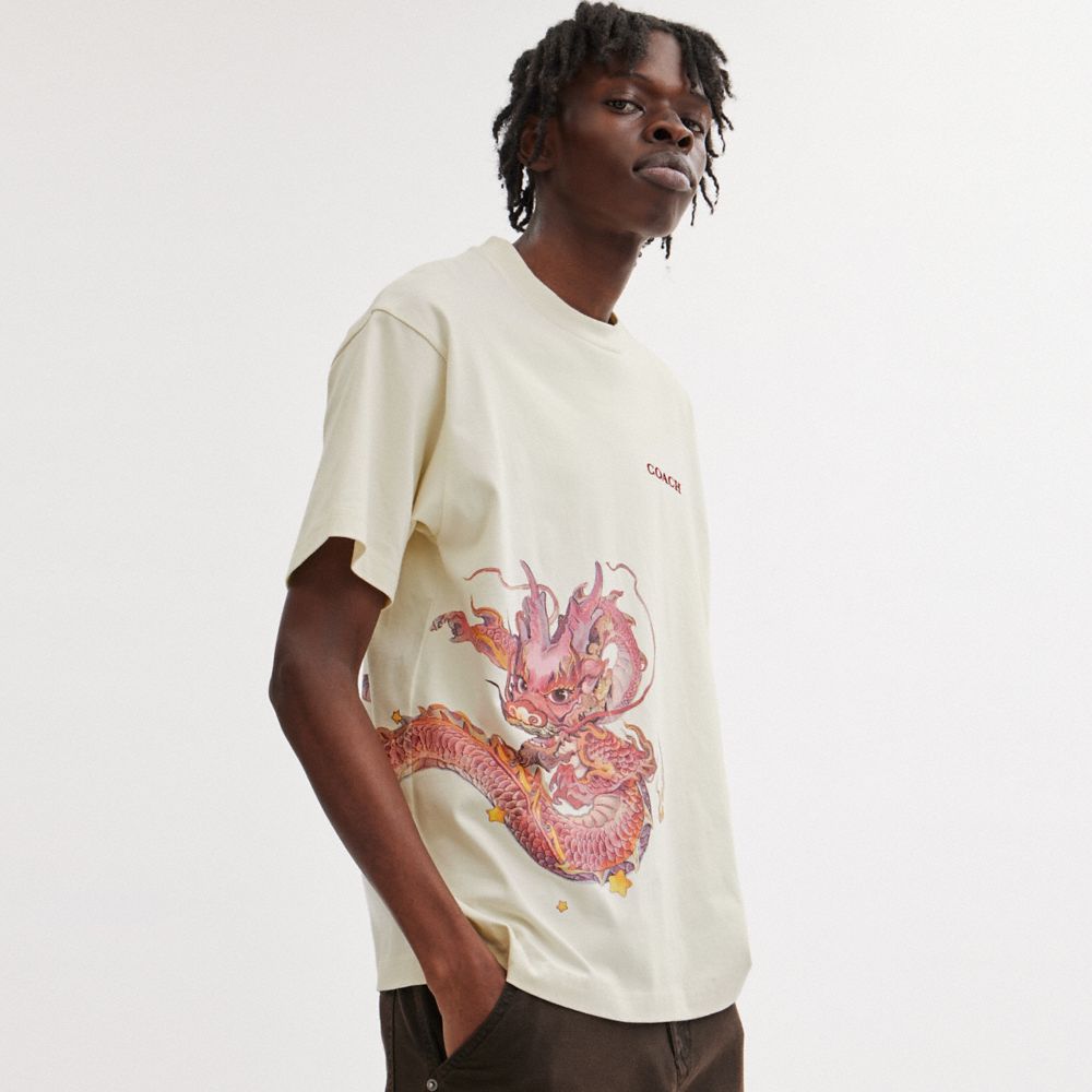 Cream Men Coach New Year With Dragon Cream T Shirts | NZ_CH85271