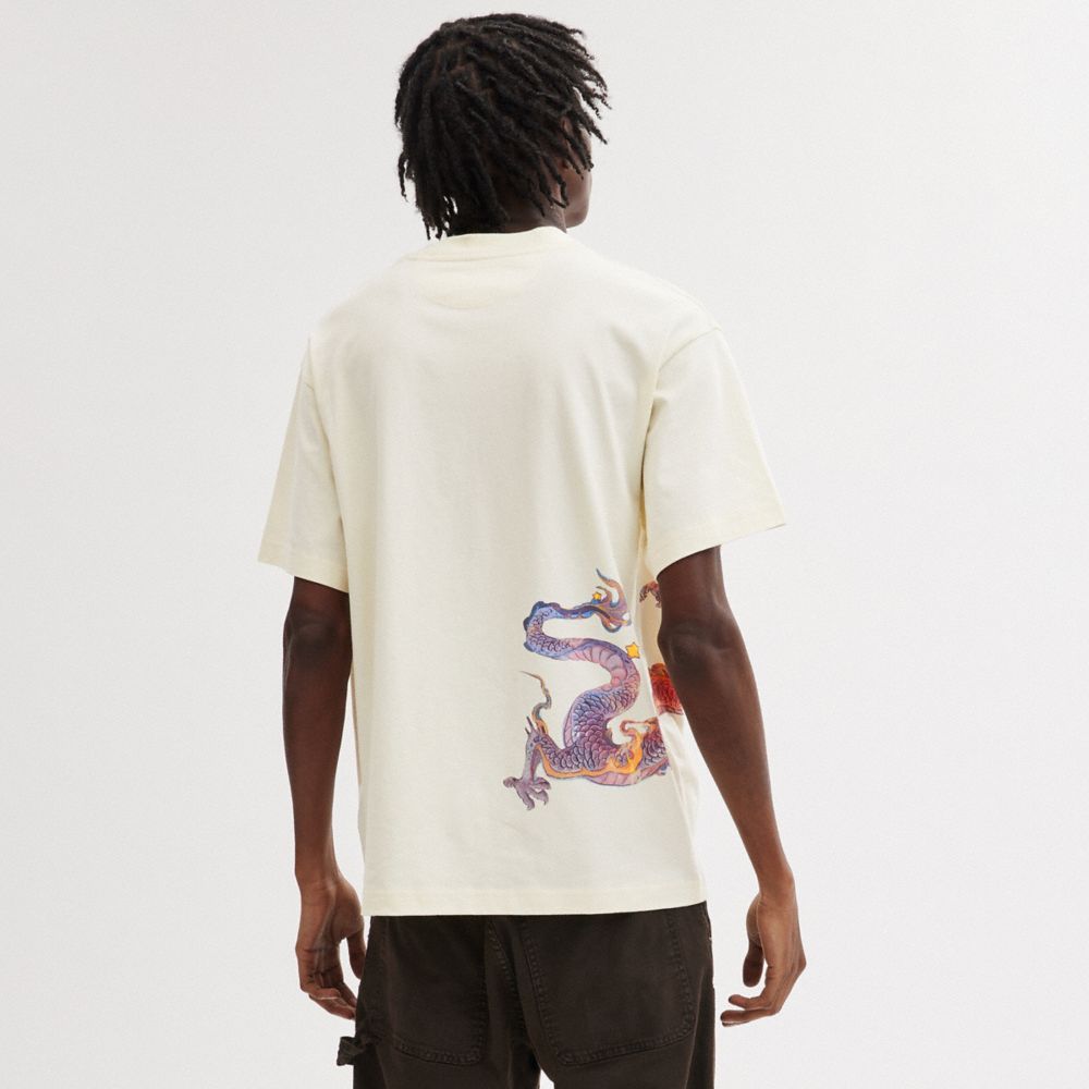 Cream Men Coach New Year With Dragon Cream T Shirts | NZ_CH85271