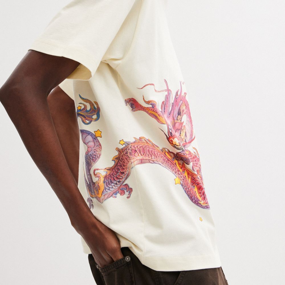 Cream Men Coach New Year With Dragon Cream T Shirts | NZ_CH85271