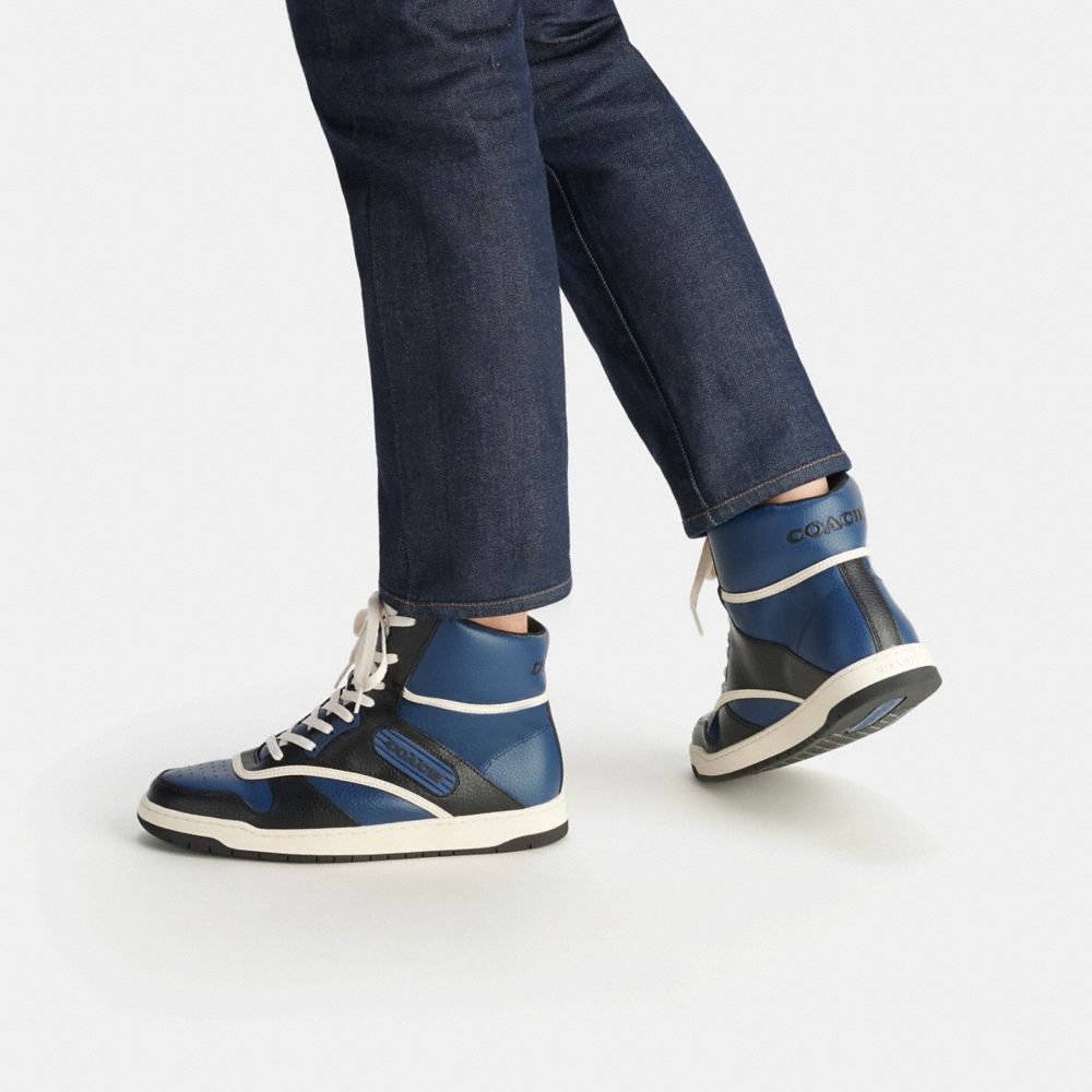 Deep Blue Men Coach C202 High Top Sneakers | NZ_CH91240