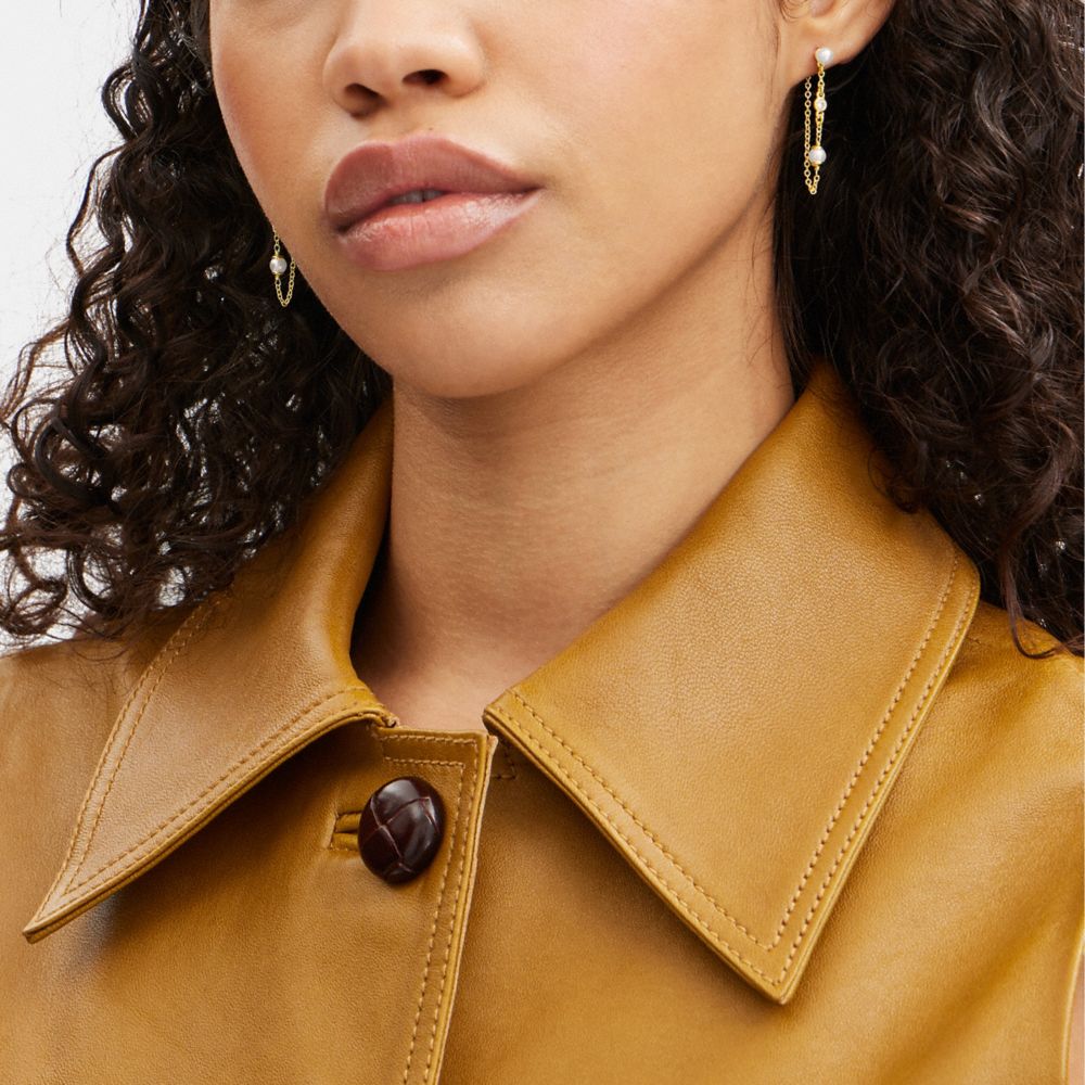 Gold Women Coach Classic Pearl Chain Earrings | NZ_CH65694