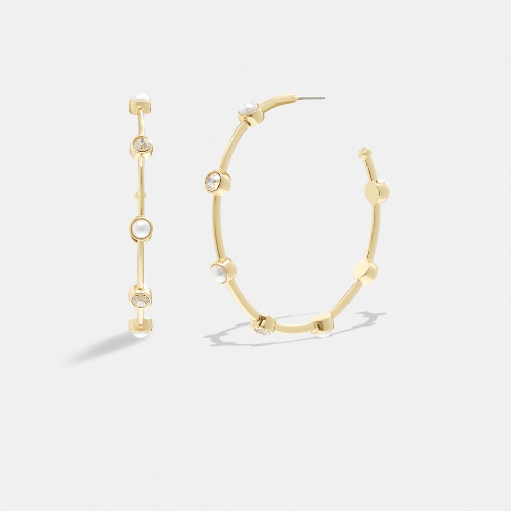 Gold Women Coach Classic Pearl Large Hoop Earrings | NZ_CH12508