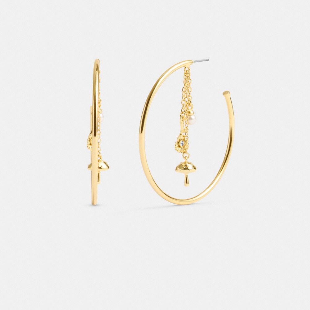 Gold Women Coach Garden Charms Hoop Earrings | NZ_CH51403