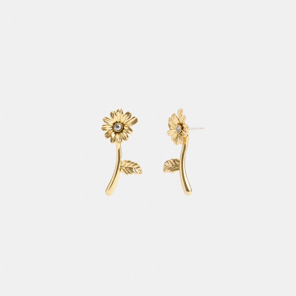 Gold Women Coach Garden Flower Stem Stud Earrings | NZ_CH58080