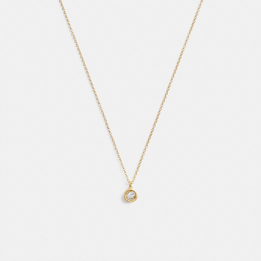 Gold Women Coach Halo Round Pendant Necklace | NZ_CH72381