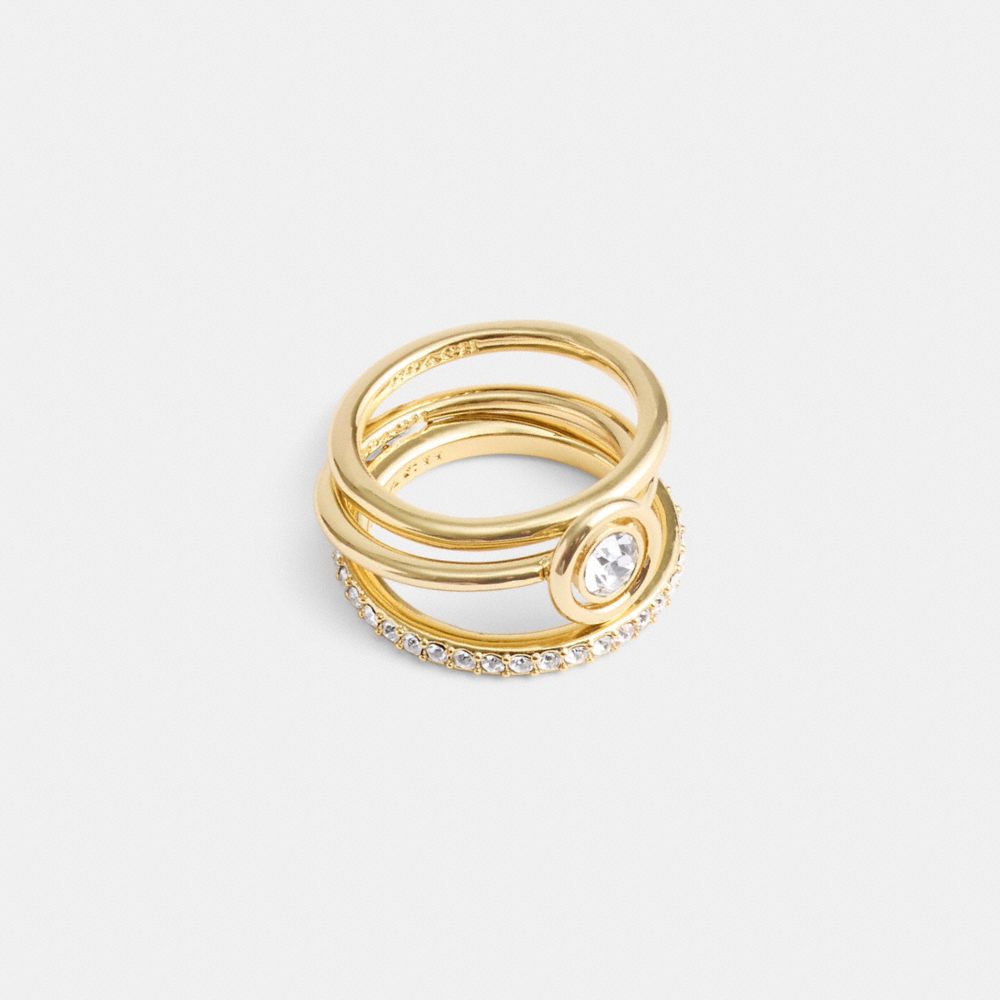 Gold Women Coach Halo Round Set Ring | NZ_CH13152