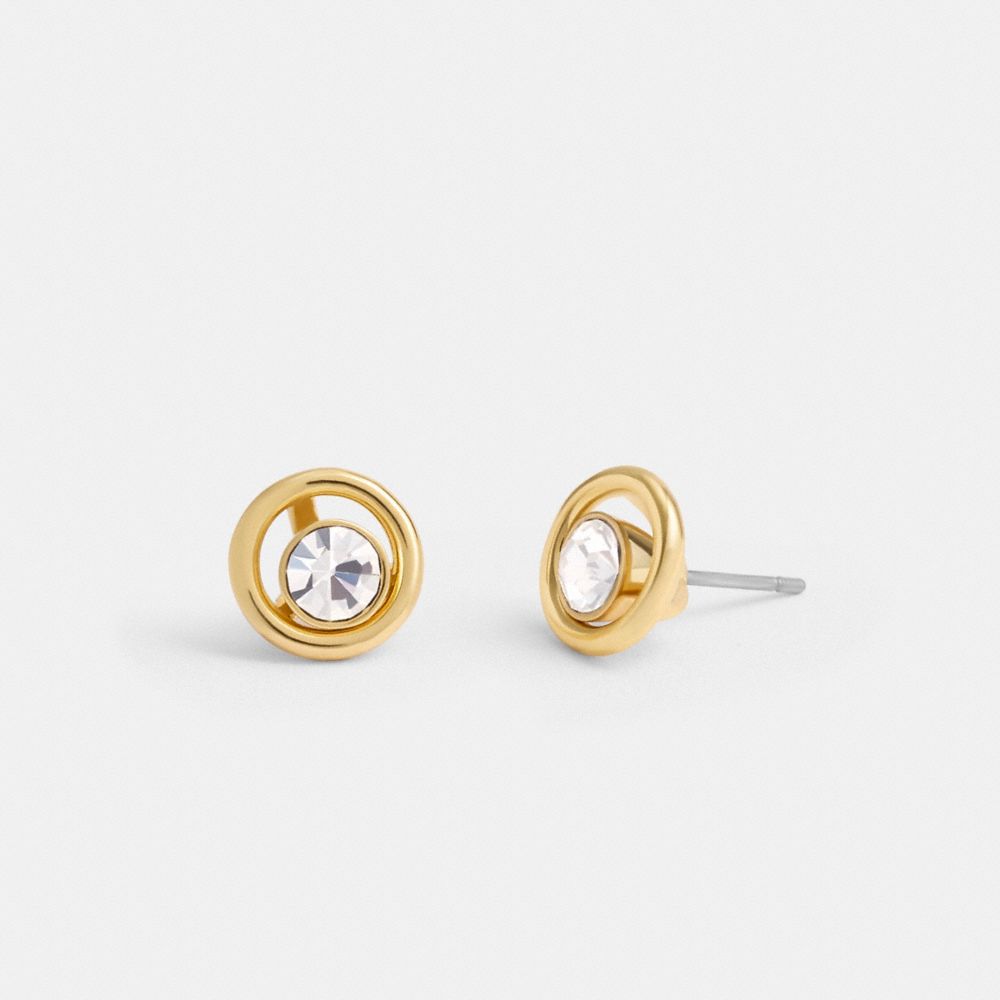 Gold Women Coach Halo Round Stud Earrings | NZ_CH73894