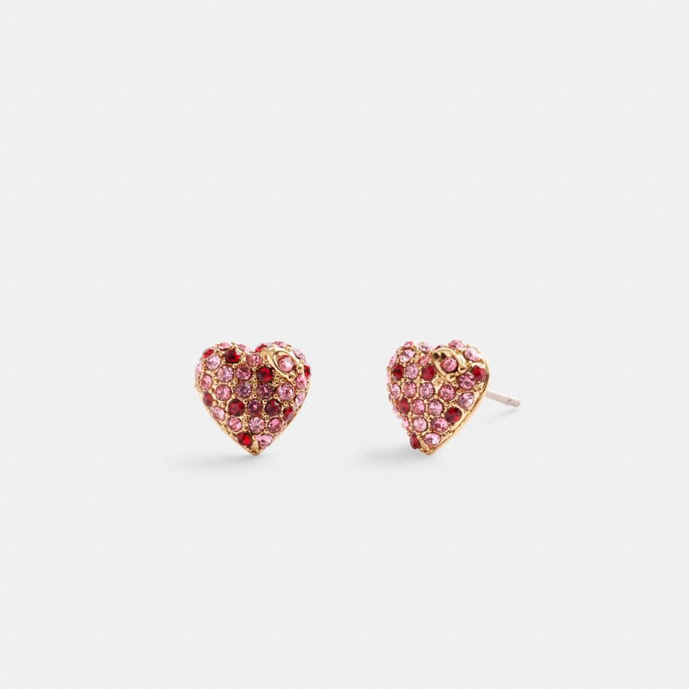 Gold Women Coach Pavé Heart Stud Earrings | NZ_CH63271