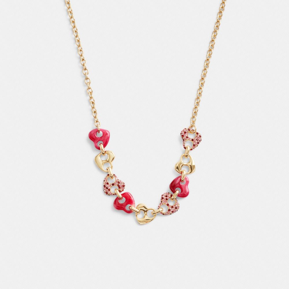 Gold Women Coach Pavé Hearts Chain Link Necklace | NZ_CH80063