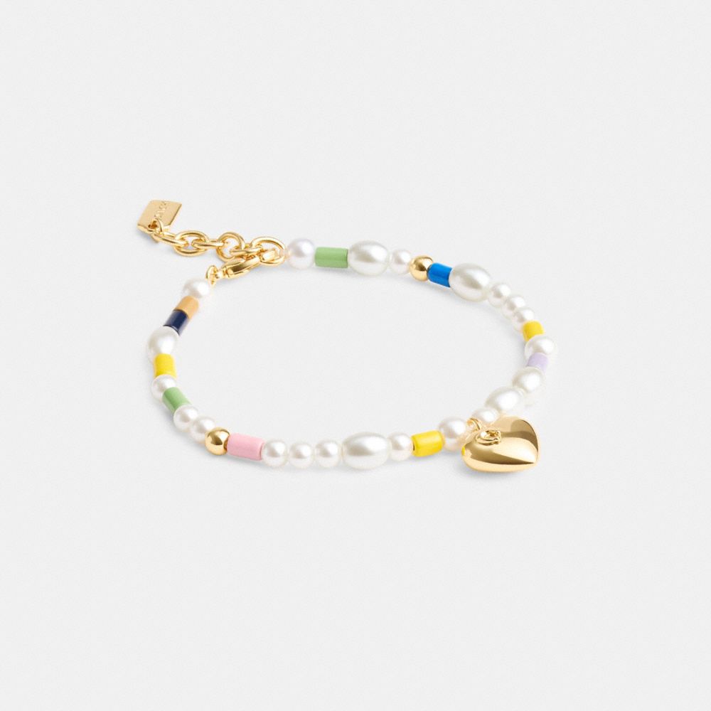 Gold Women Coach Signature Heart Beaded Pearl Bracelets | NZ_CH80537