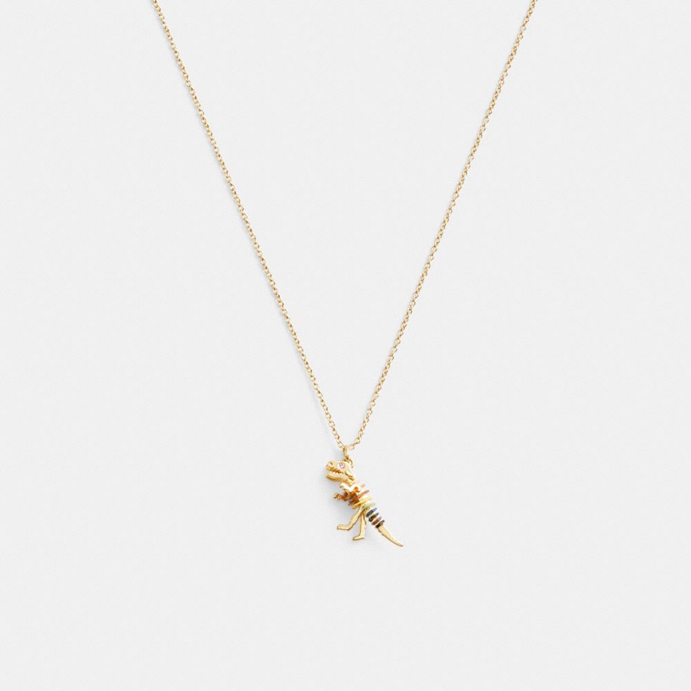 Gold Women Coach Skeletal Rexy Pendant Necklace | NZ_CH76206