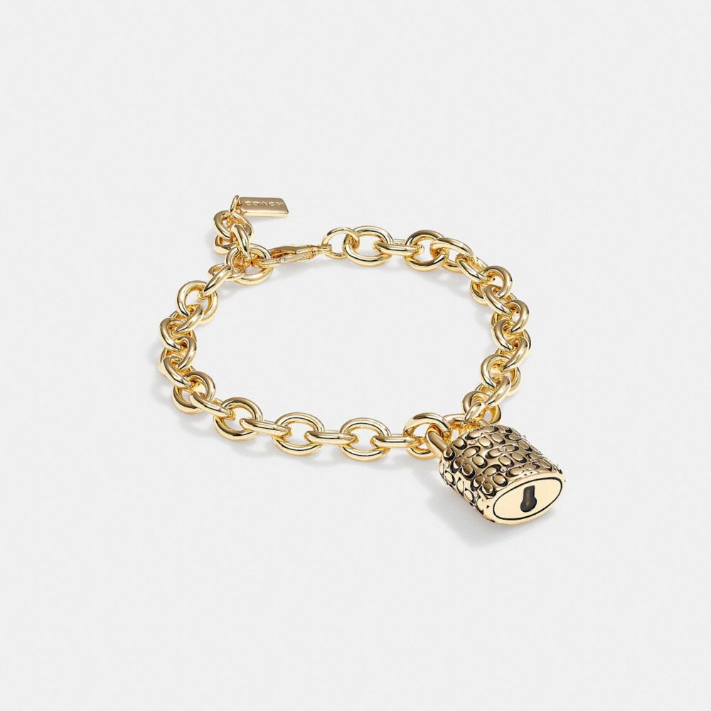 Gold / Black Women Coach Quilted Padlock Chain Bracelets | NZ_CH63986