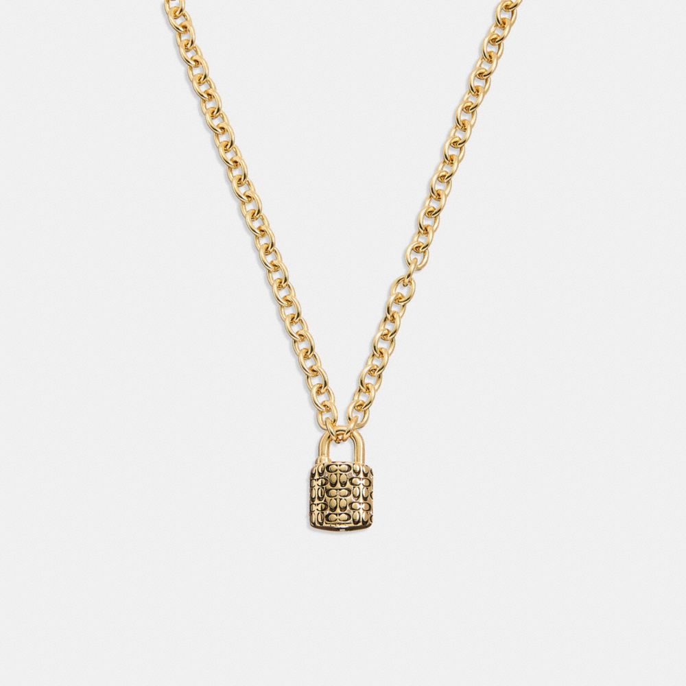 Gold / Black Women Coach Quilted Padlock Chain Necklace | NZ_CH44993