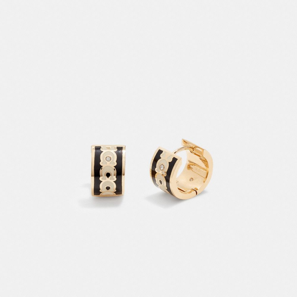 Gold / Black Women Coach Signature Enamel Hoop Earrings | NZ_CH84593