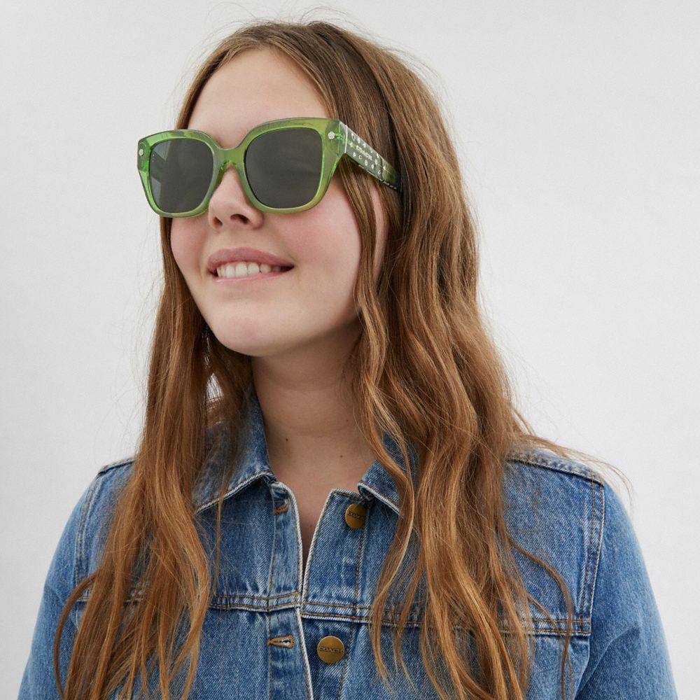 Green Women Coach Charms Oversized Square Sunglasses | NZ_CH66068