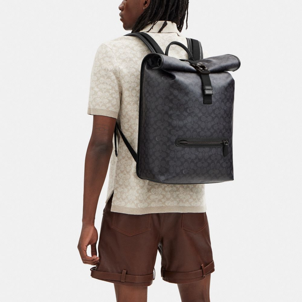 Grey Men Coach Beck Roll Top In Signature Backpacks | NZ_CH77806