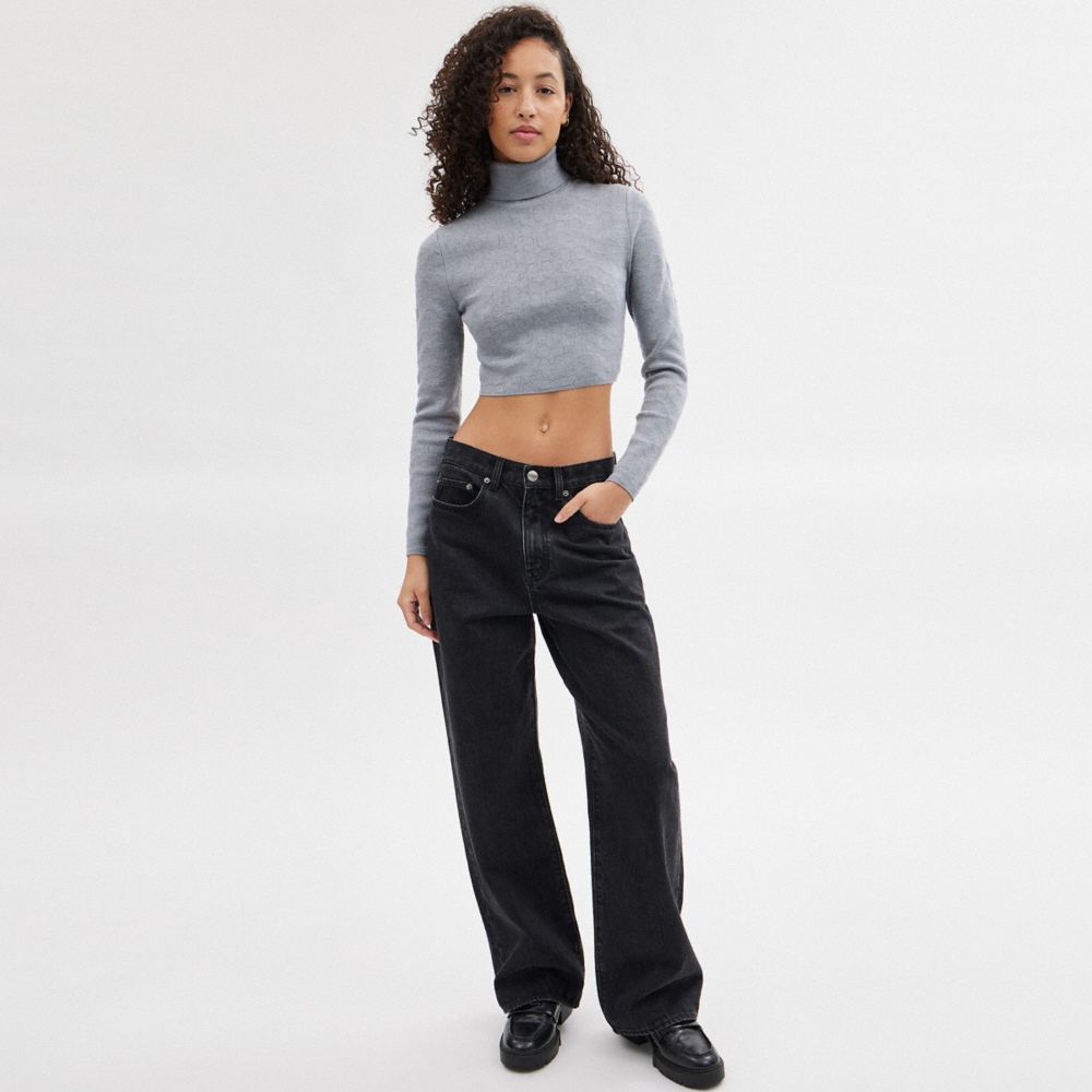 Grey Women Coach Signature Cropped Turtleneck Heather Tops | NZ_CH68761