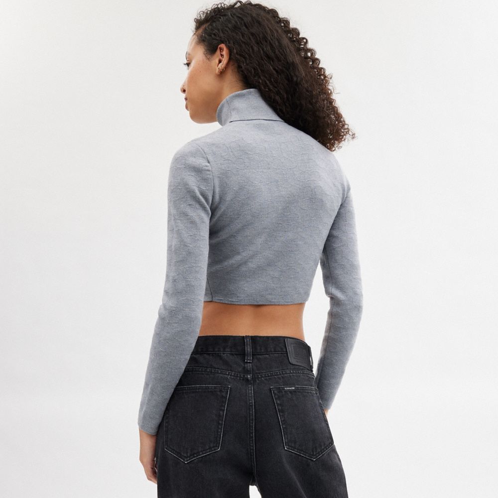 Grey Women Coach Signature Cropped Turtleneck Heather Tops | NZ_CH68761