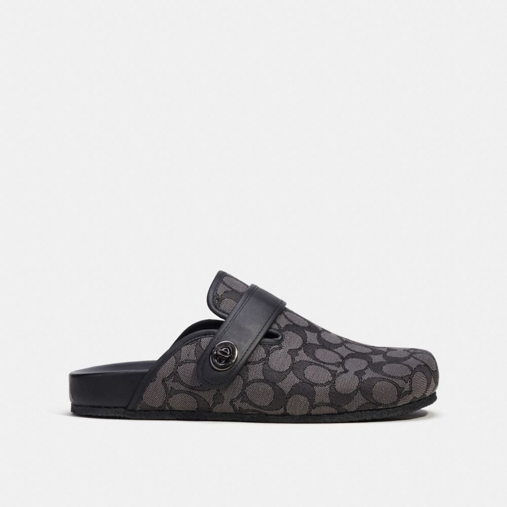 Grey / Black Men Coach Clog In Signature Jacquard Sandals | NZ_CH50023