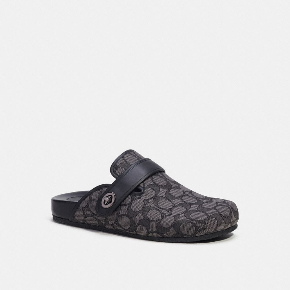 Grey / Black Men Coach Clog In Signature Jacquard Sandals | NZ_CH50023