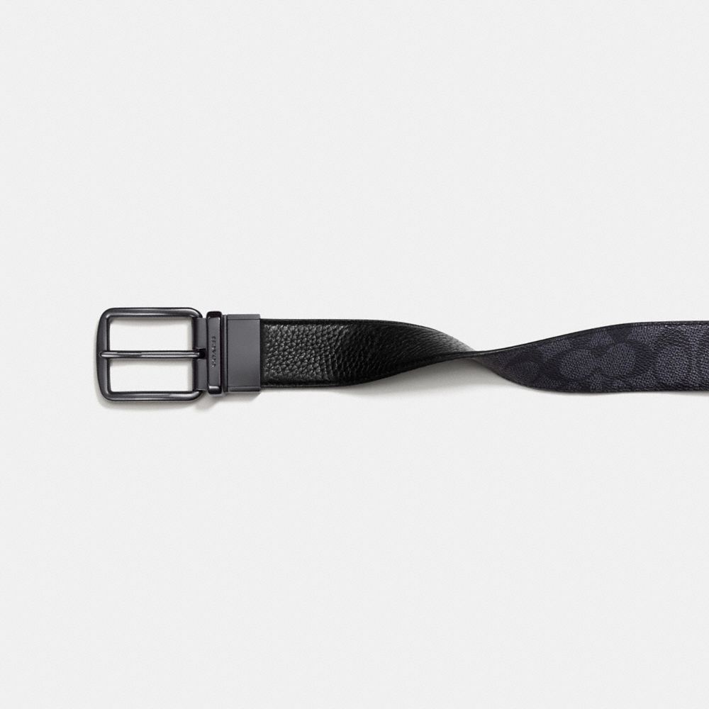 Grey / Black Men Coach Harness Buckle Cut To Size Reversible Belt 38 Mm Belts | NZ_CH99184