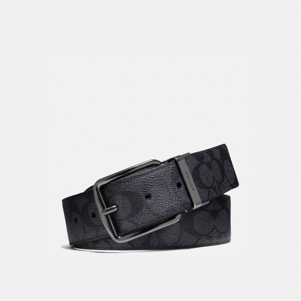 Grey / Black Men Coach Harness Buckle Cut To Size Reversible Belt 38 Mm Belts | NZ_CH99184