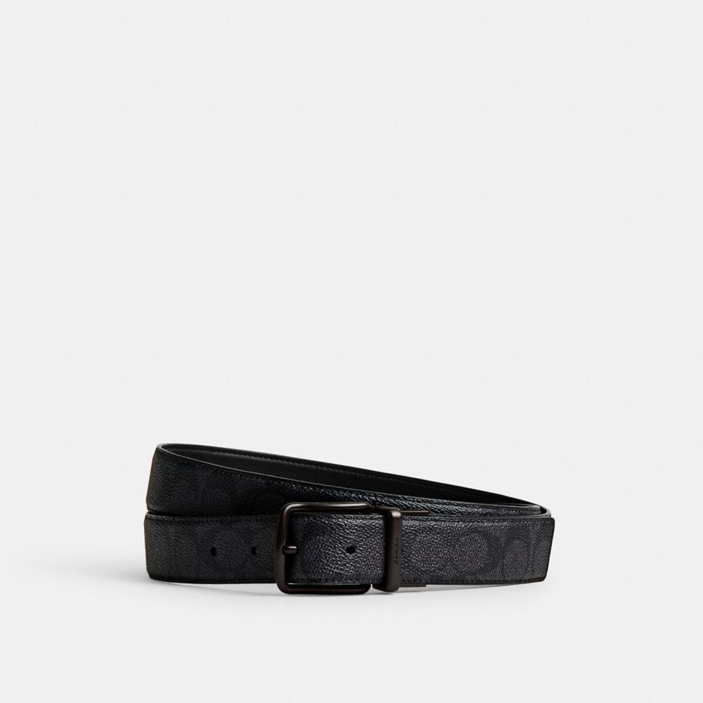 Grey / Black Men Coach Harness Buckle Cut To Size Reversible Belt 38 Mm Belts | NZ_CH34743