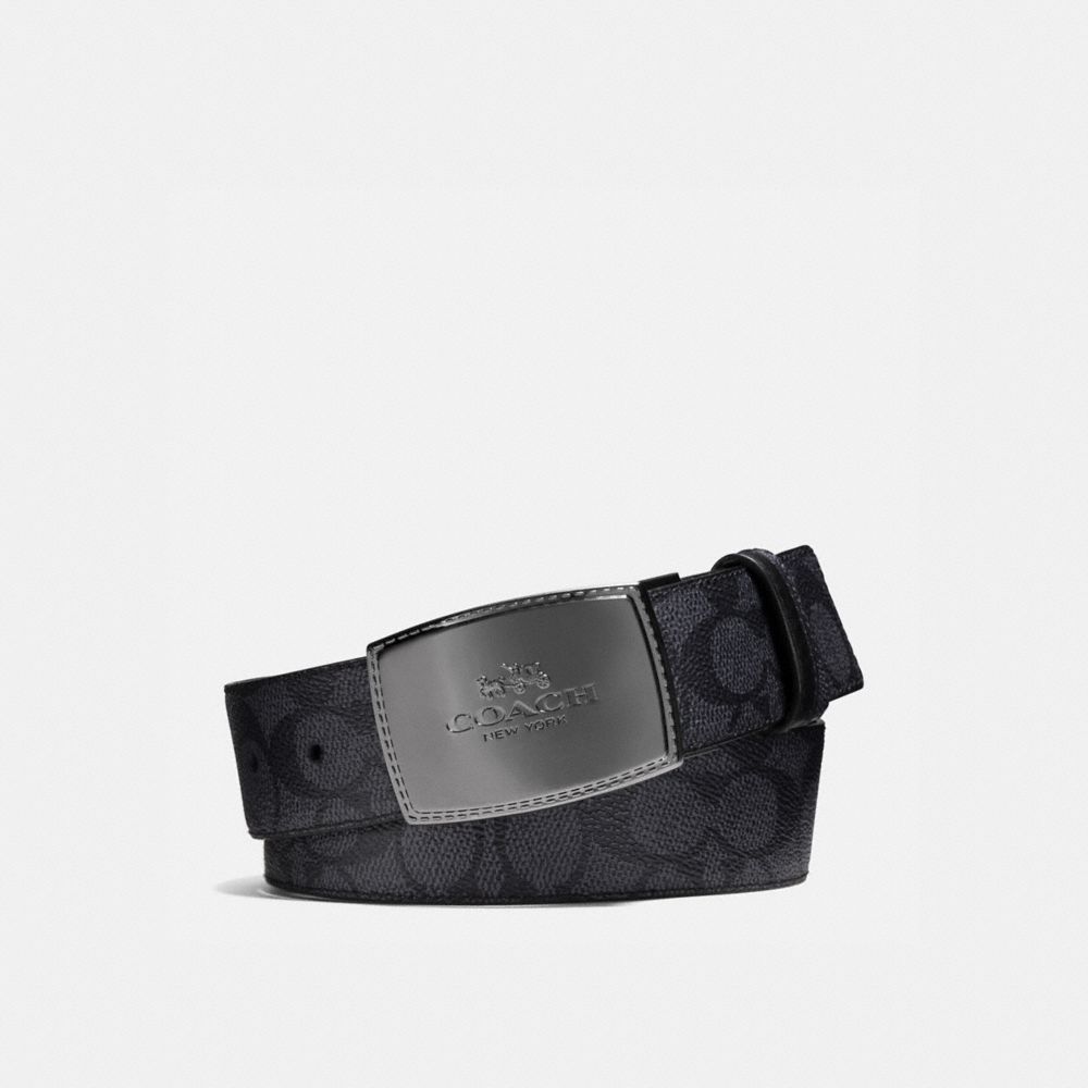 Grey / Black Men Coach Stitched Plaque Buckle Cut To Size Reversible Belt 38 Mm Belts | NZ_CH68341