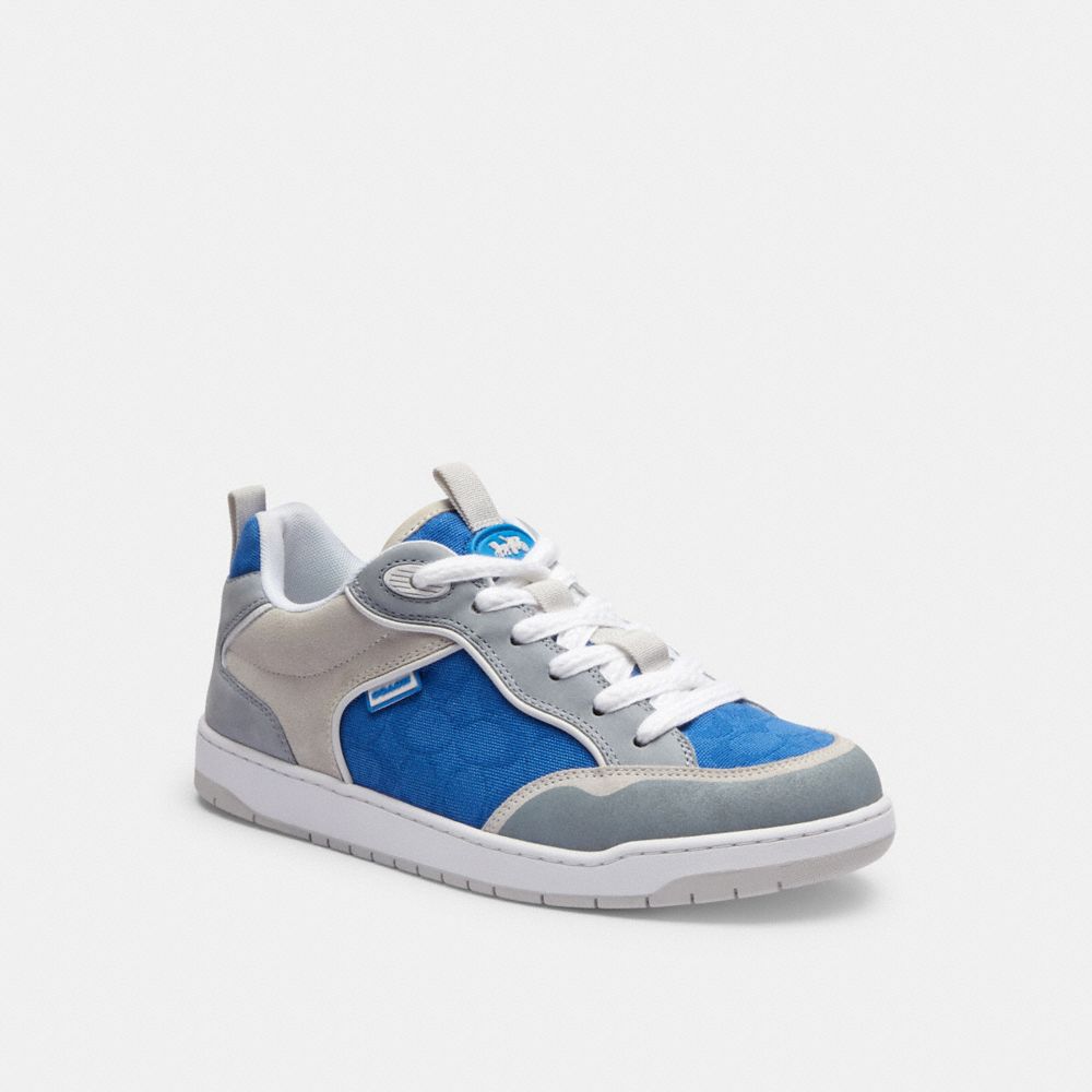 Grey / Blue Men Coach C203 In Signature Canvasberry Sneakers | NZ_CH36009