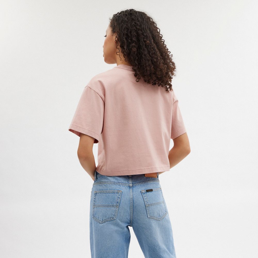 Pink Women Coach Cursive Signature Cropped T Shirts | NZ_CH85772