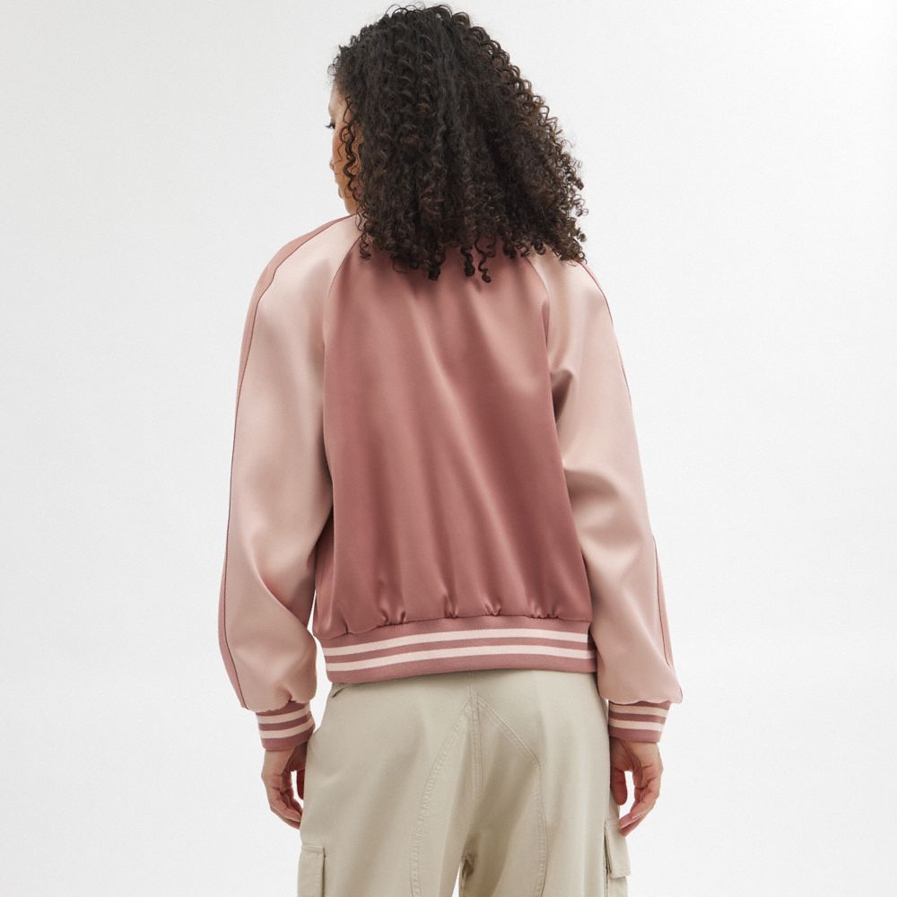 Pink Women Coach Satin Varsity Jackets | NZ_CH26045