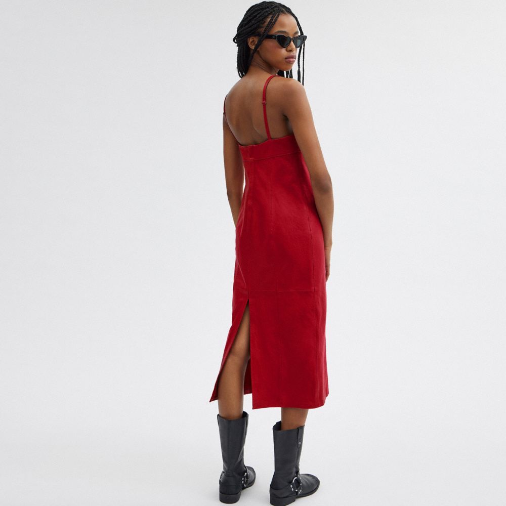 Red Women Coach Long Leather Dress | NZ_CH40155