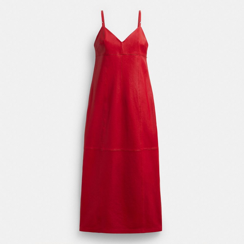 Red Women Coach Long Leather Dress | NZ_CH40155