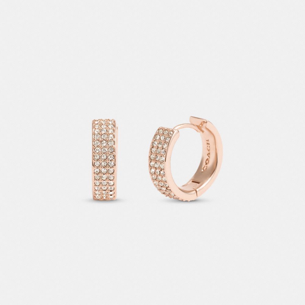 Rose Gold Women Coach Pavé Huggie Earrings | NZ_CH82999