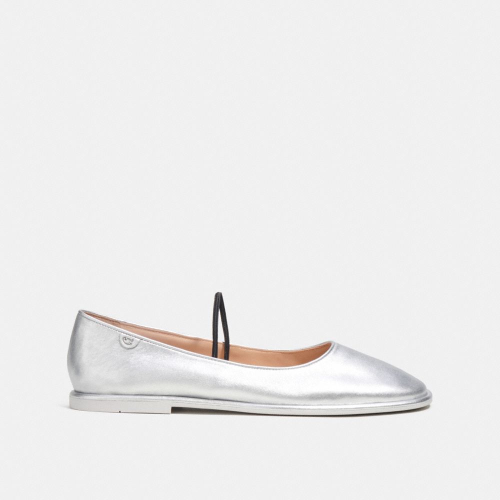 Silver Women Coach Emilia Mary Jane In Metallic Leather Loafers | NZ_CH15244