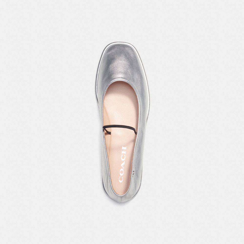 Silver Women Coach Emilia Mary Jane In Metallic Leather Loafers | NZ_CH15244