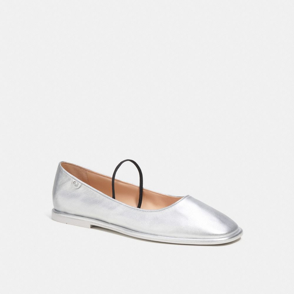 Silver Women Coach Emilia Mary Jane In Metallic Leather Loafers | NZ_CH15244