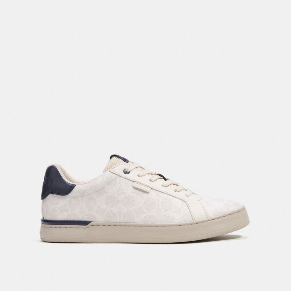 White Men Coach Lowline Low Top In Signature Canvas Chalk Cobalt Sneakers | NZ_CH31160