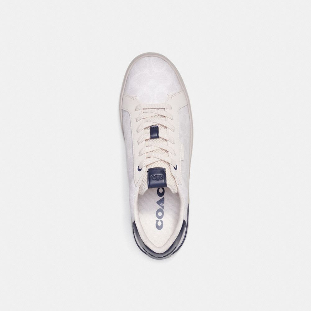 White Men Coach Lowline Low Top In Signature Canvas Chalk Cobalt Sneakers | NZ_CH31160